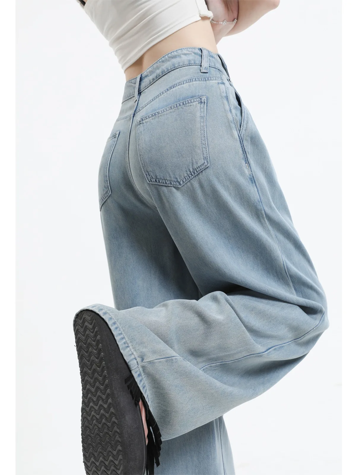 

Vintage Blue Jeans Women's 2023New Casual Simple High Waist Wide Leg Pockets Denim Trousers Femal Harajuku Jeans