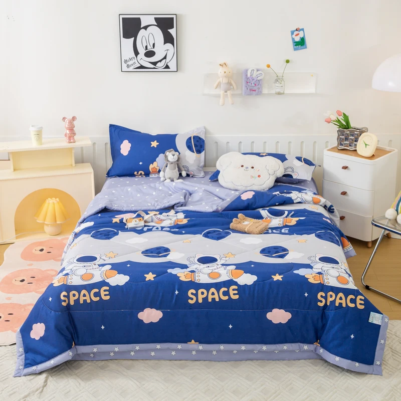 

Astronaut Rocket Boys Summer Quilt Comforter Kids Bedding Full 4pcs Summer Duvet Flat Sheet & Pillowcase Air-conditioner Quilts