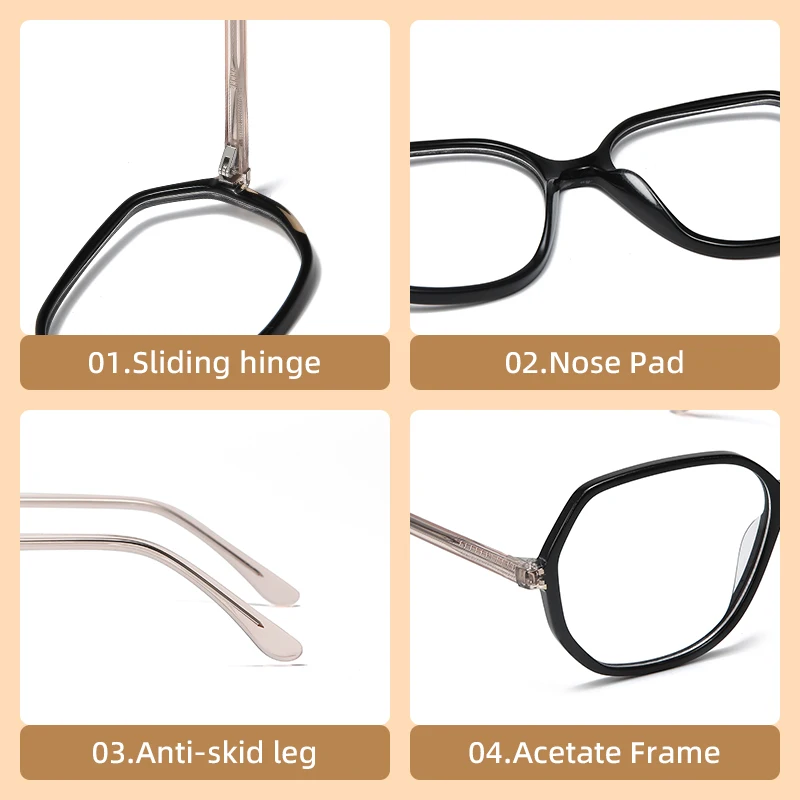 Woman Polygonal Acetate Glasses Frames Female Colorful Fashion Eyeglasses Spliced Optical Prescription Spectacles Frame BOA1253