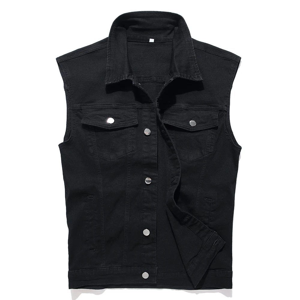 Gilet sans manches en jean noir classique pour homme, décontracté et polyvalent pour la pêche