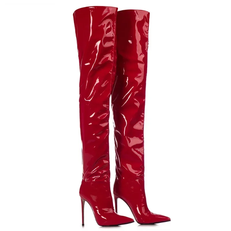 Women High Heel Boots Stiletto Over Knee Synthetic Leather Socks Slim Fit Sexy Fashion