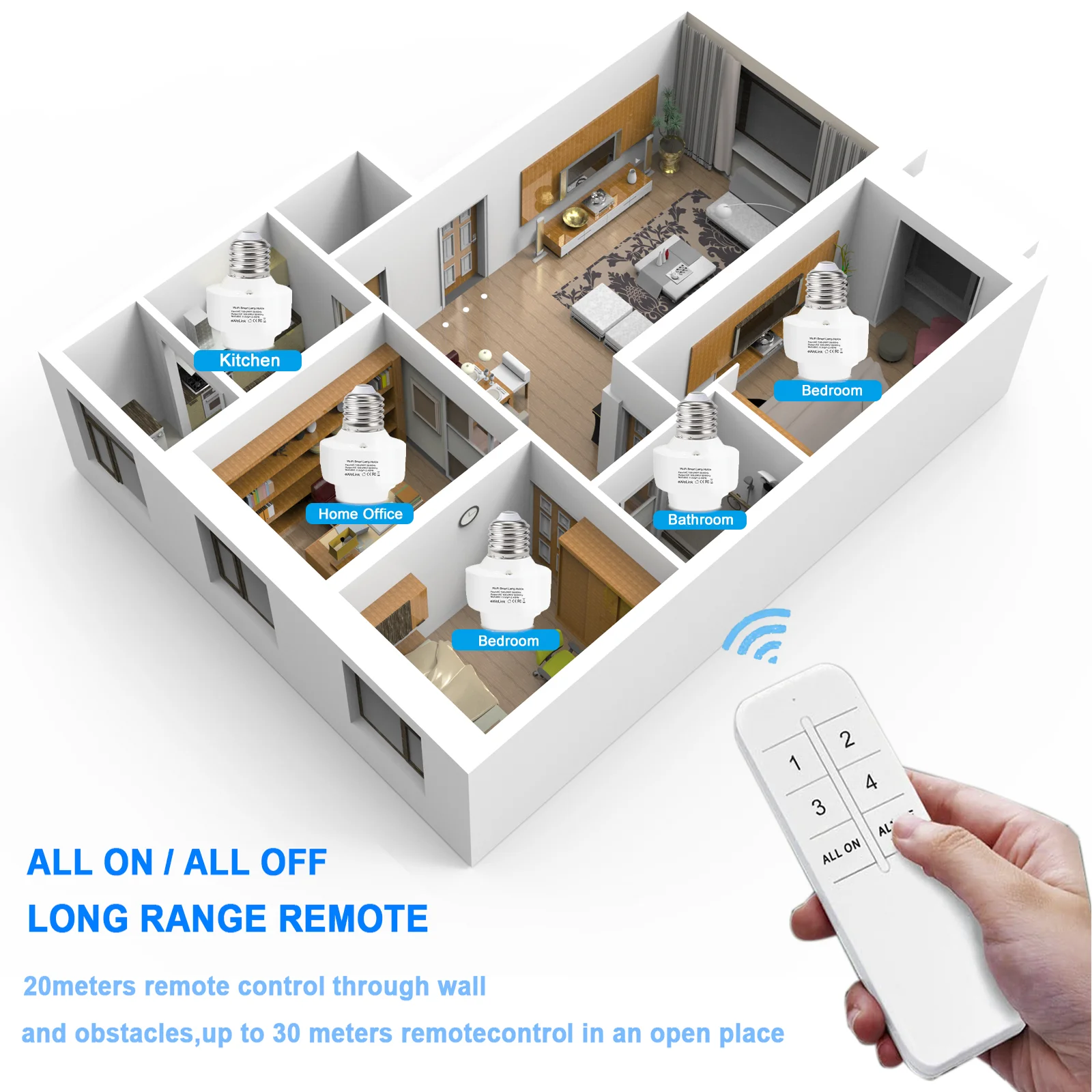 QIACHIP 2.4g Smart Remote Control Light Socket E26 E27 Bulb Socket Adapter, Ewelink Bluetooth Smart Lamp Holder, Ewelink App Remote Control Timing