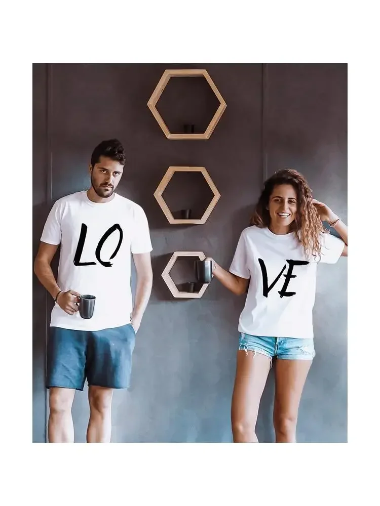 Magliette Abbinate Per Coppie Regalo Di Anniversario Di San Valentino Streetwear1 Pezzi T-Shirt Con Stampa Loveletter Per Camicie Per Coppie Amante