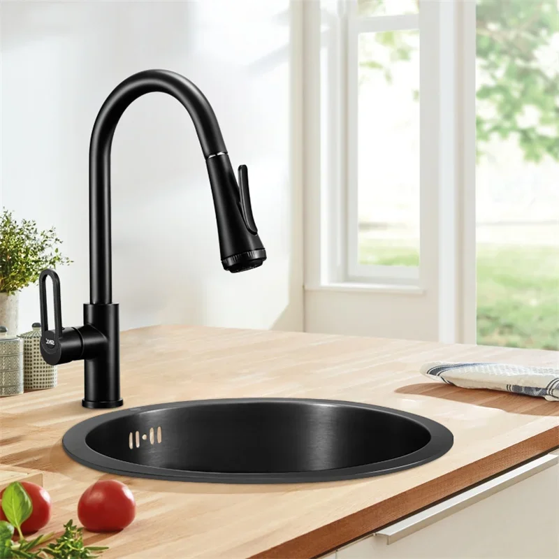 Nano Kitchen Sink Round Single-slot 304 Stainless Steel Sink Bar Balcony Washbasin Under-counter Basin Kitchen Accessories y