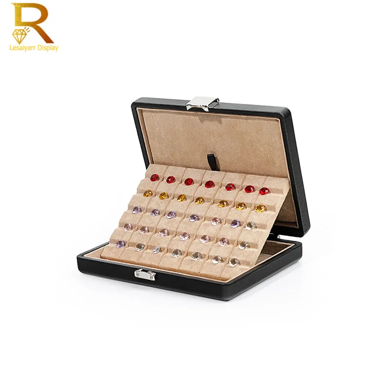 Quality 35Slots Diamond Storage Box PU Gemstone Organizer Exhibition Case Gems Packaging Carring Box Stone Showcase Blue Velvet