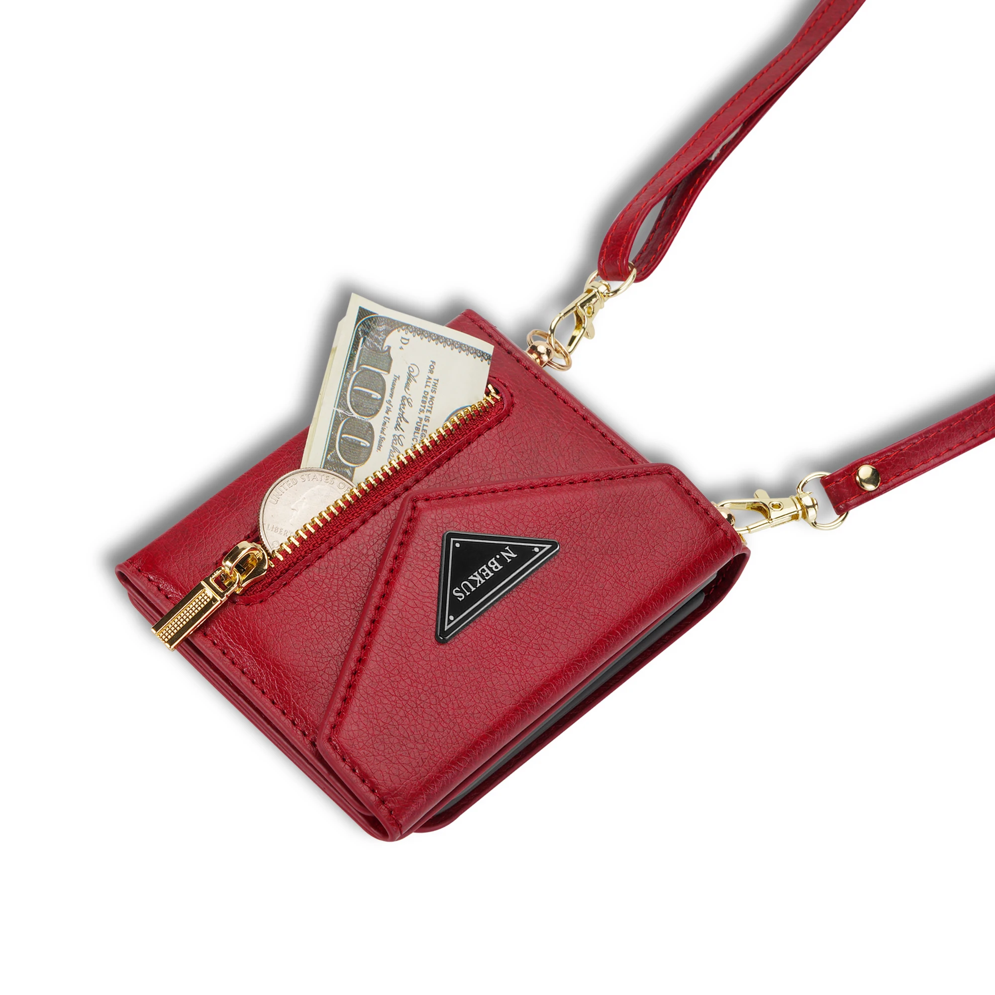 Elegant Crossbody Leather Wallet Phone Case with Card Slots and Lanyard Strap