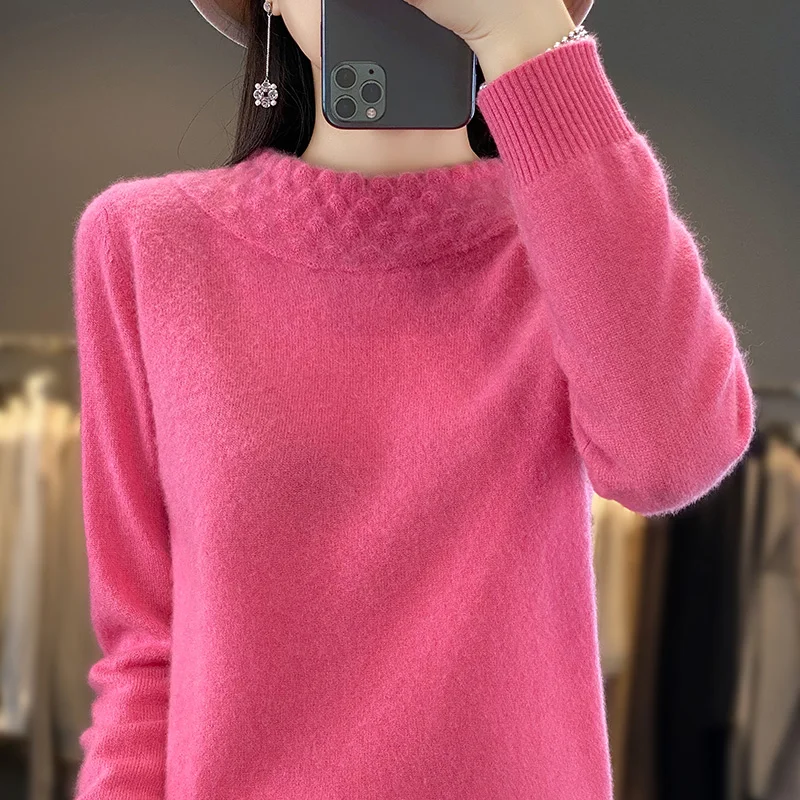 2024 Autumn/Winter Cashmere Sweater Women's Knitted Sweater Long sleeved Pullover Clothing Cashmere Pullover 4