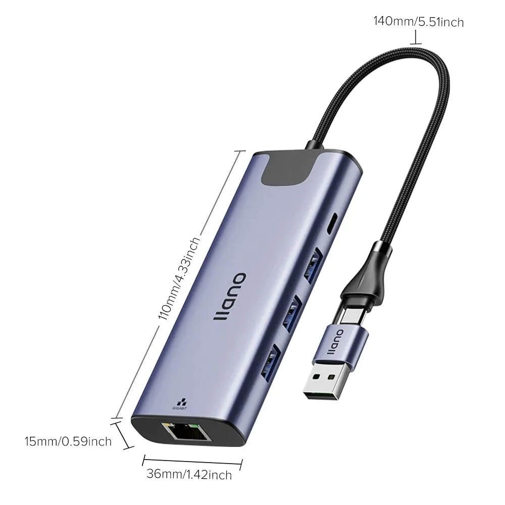 Llano USB C Hub, 5 in 1 USB C Hub Multiport Adapter W/Migabit Ethernet, 100W PD, 3 USB 2.0 for Laptops PC 5