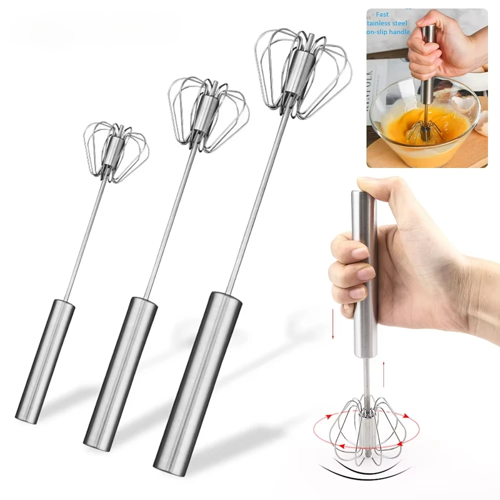 Three sizes of semi-automatic egg beater, stainless steel manual push type egg beater, cream mixer, kitchen accessories 1