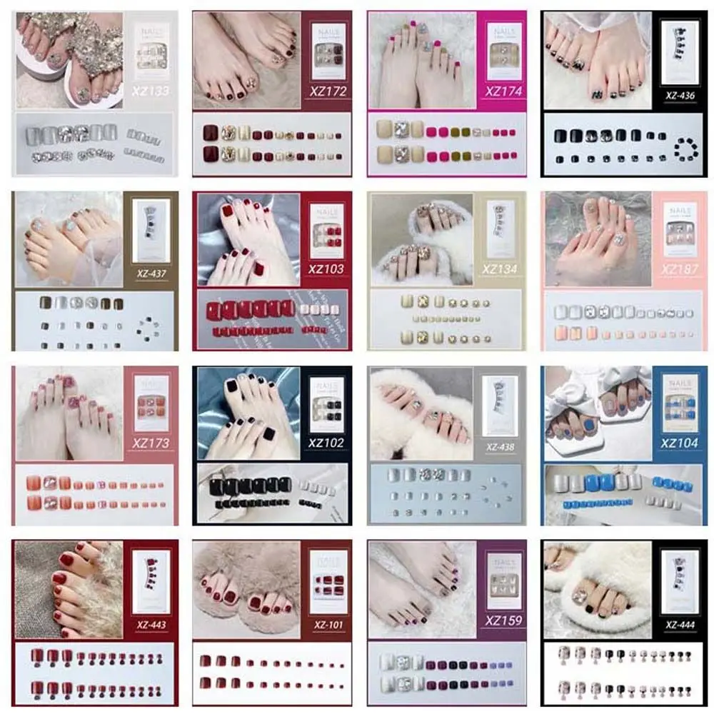 Luxury Feet Artificial Nails With Glue Rhinestone Fake Toenails Diamond False Toenails Short Nails Patch Full Cover False Nails