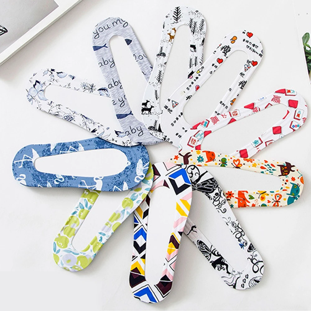 

Ice Silk Boat Sock 10Pairs Women Cartoon Pattern Comfortable Silicone Non-Slip Boat Sock Breathable Leisure Invisible Ankle Sock