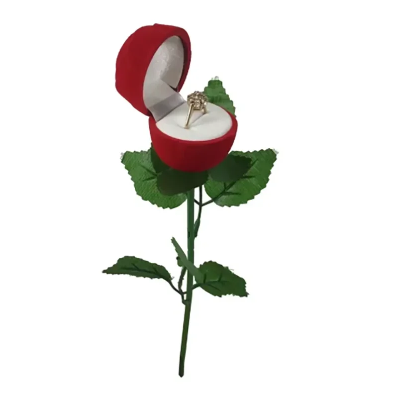 Flocked Rose Ring Box Long Root Rose Earring Ring Storage Box High-end Gift Box Engagement Ring Storage Box