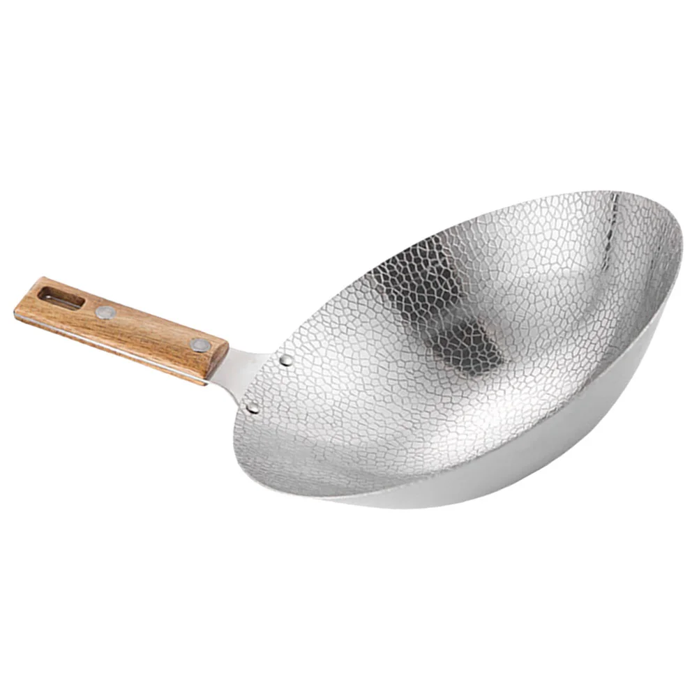 

Stainless Steel Wooden Handled Nonstick Multi-function Reusable Small Wok Restaurant Frying Wok Home Wok Cooking Wok Kitchen Pan