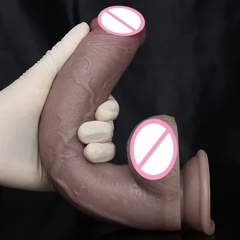 Big Dark Double Silicone Realistic Dildo Masturbators Long Penis Soft Small Suction Cup Dick Anal Plug Sex Toy for Man Women 3