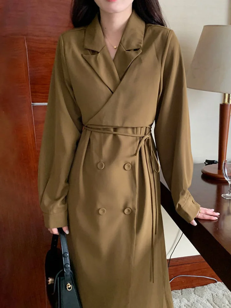 

Женское двубортное платье-костюм из двух предметов с перекрестными завязками, корейские платья на шнуровке, весна-осень 2023, новые модные платья M665