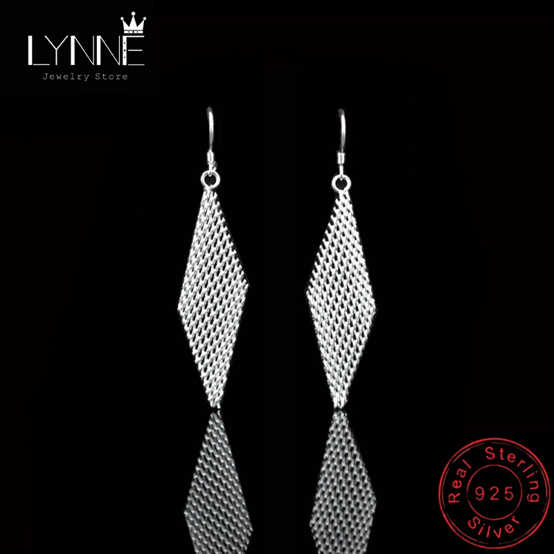

Hot Ethnic Style Drop Earrings Jewelry Big Mesh Geometric Rhombus Long Earings 925 Sterling Silver Dangle Earring For Women Gift