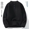 Trendy Solid Color Men Knitted Sweaters Half High Collar Button Pullover Tops Autumn Winter Versatile Knitwear Men Clothing 3
