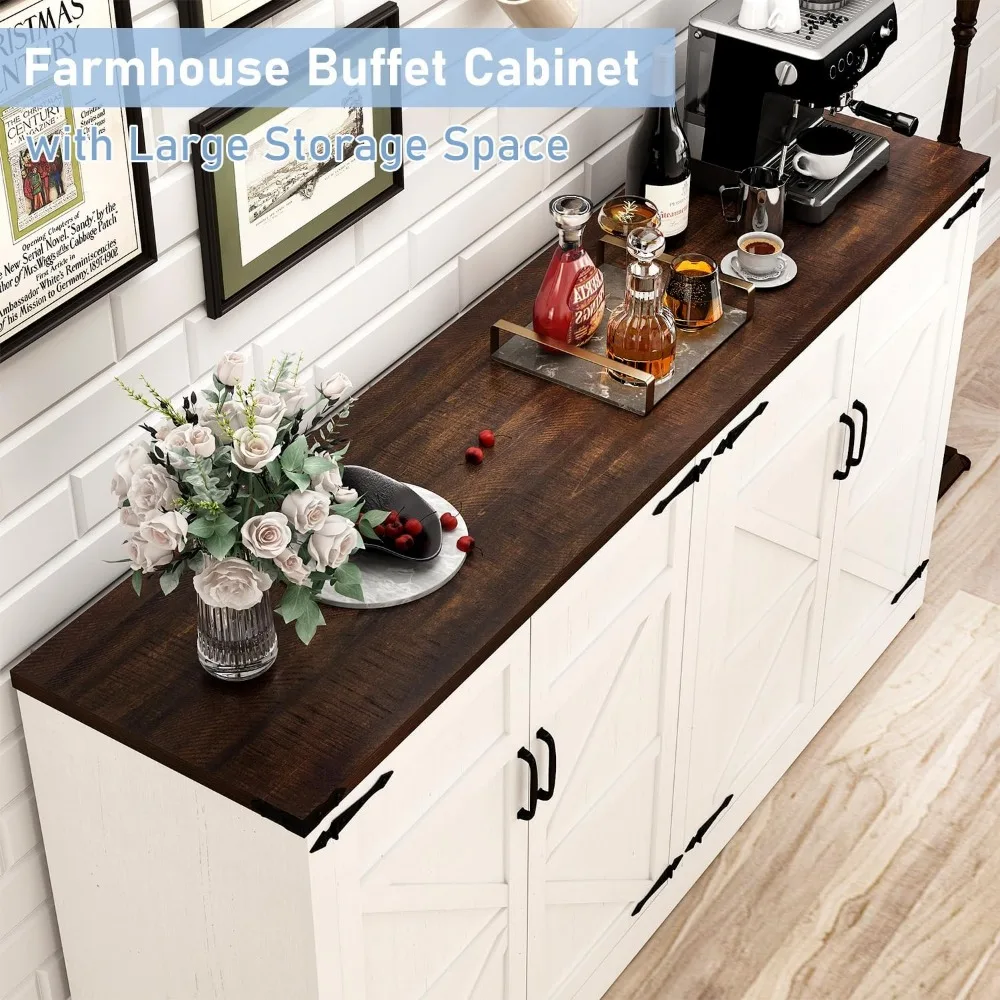 Cabinet with Storage - 65 Inch Farmhouse Kitchen Sideboard Cabinet with Adjustable Shelves 4