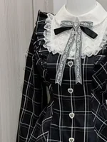 Japanese Kakaii Sweet Lace Patchwork Plaid Dress Women Fairy Grunge Ruffled Long Sleeve Dresses Y2k Aesthetic JK Lolita Vestidos - Image 3