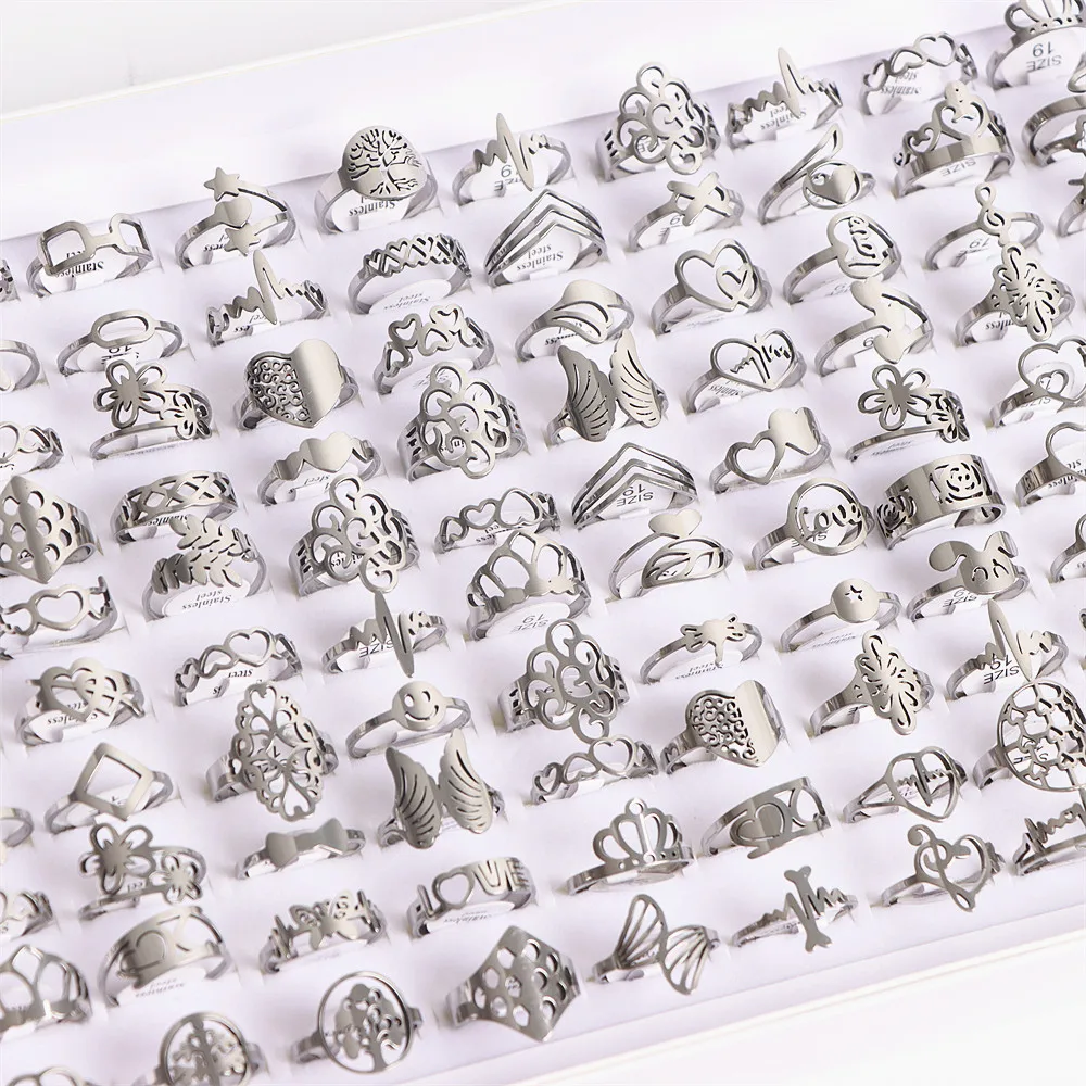 10Pcs/Lots Fashion Stainless Tainless Hollow Love Flower Animal Etc Mix Style Jewelry Rings For Women(4 Colors Free Choose)