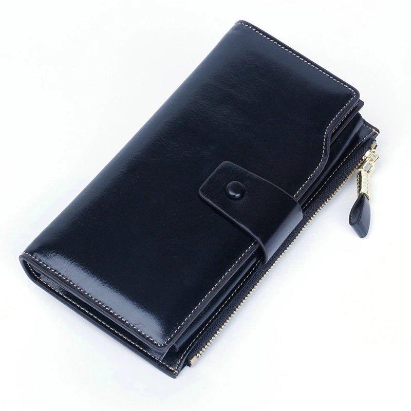 

New Multicolor Black Red Coffee Blue Long Women RFID Blocking Wallets Phone Holder Zipper Female Leather Card Holder Purse