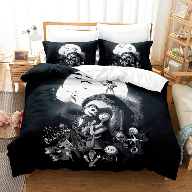 thumbnail image 1 of Juego de ropa de cama de pesadilla antes de Navidad, funda de edredón de Jack Skellington, funda de almohada de Anime, decoración de Halloween, Spead, dormitorio, 1 of 5