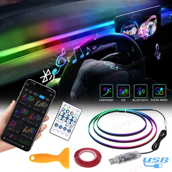 Luci ambientali per auto Lampada d'atmosfera RGB sinfonia a LED universale 64 colori Striscia acrilica Controllo APP remoto per Tesla Model 3 YSX