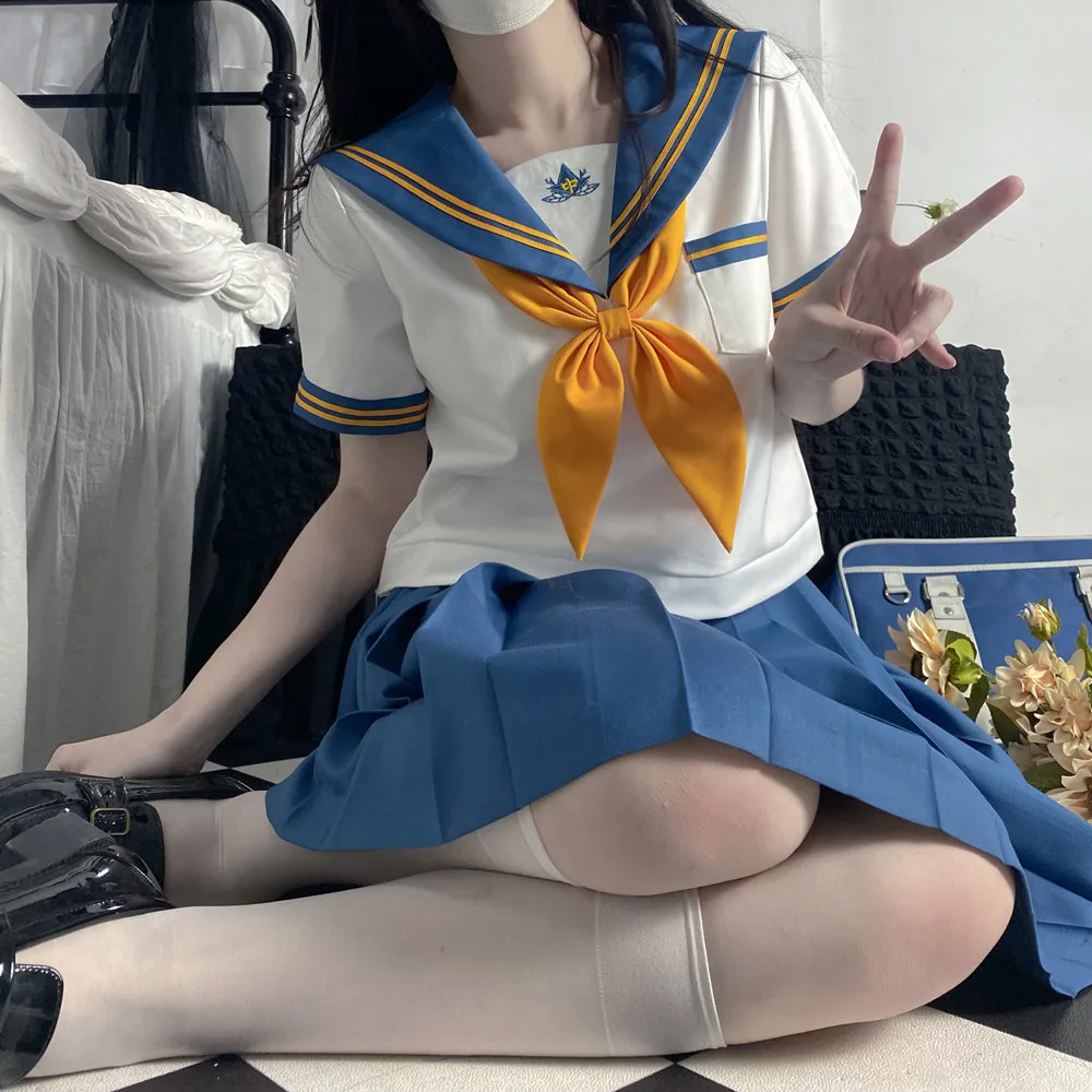 

Korean Class Uniform Set High School Student Cos Seifuku Japanese School Sailor Outfit College JK Sailor Suit Girl Pleated Skirt