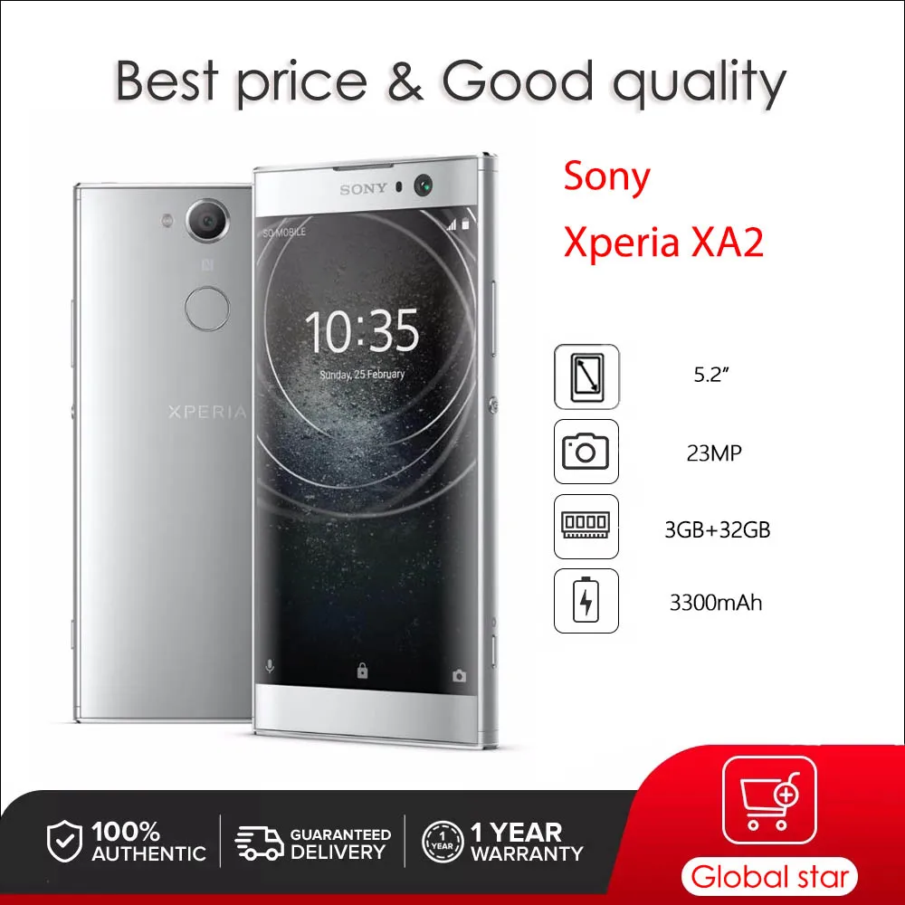 Sony Xperia XA2 4G Оригинальный разблокированный H3113 H4113 Восьмиядерный 5,2 