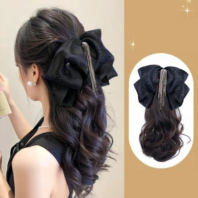 Elegant Tassel Bow Wig with Heat-Resistant Curly Hair & Sophisticated Accessories