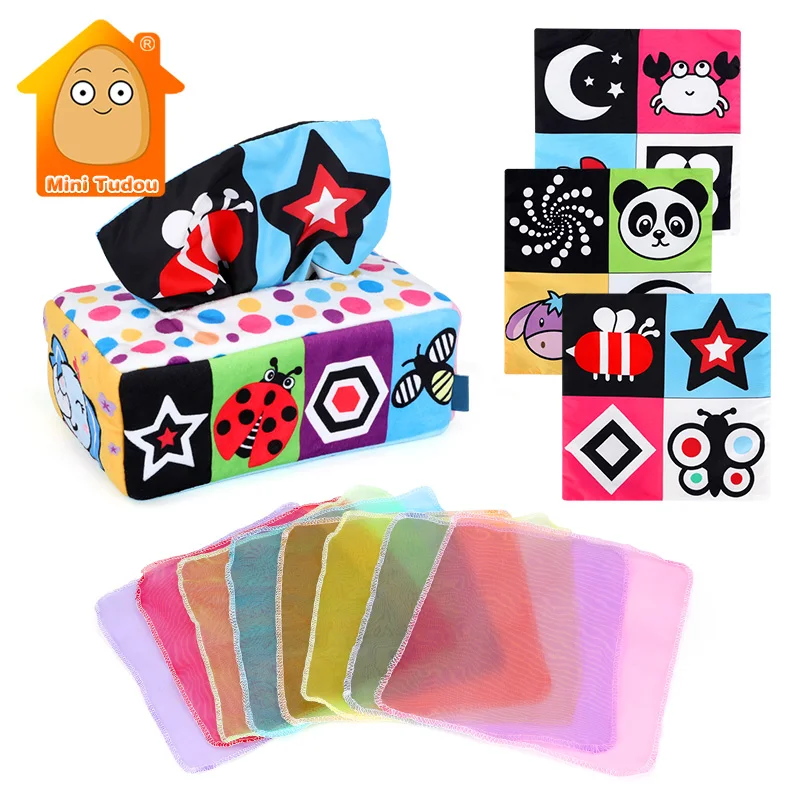 Baby Sensory Toy Montessori Fabric Tissue Paper Cloth Book Card Box Interactive Early Educational Toys For Newborn 0 12 Months