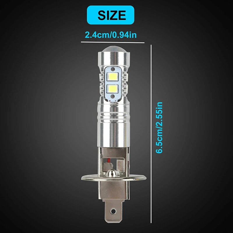 자동차 H1 LED 헤드라이트 안개등 전구, 6000K 슈퍼 화이트 100W 헤드라이트 빔 안개등 전구, 2 개