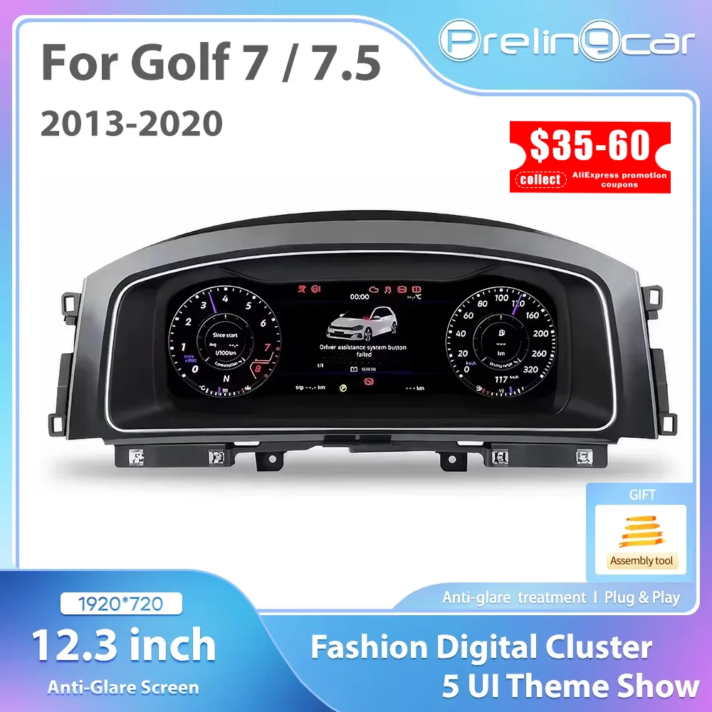 Grupo de tablero Digital Lcd de 12,3 pulgadas para VW Golf7 MK7 2013-2020 años Ntg4.5 Cabina de panel de instrumentos de Radio automática 1