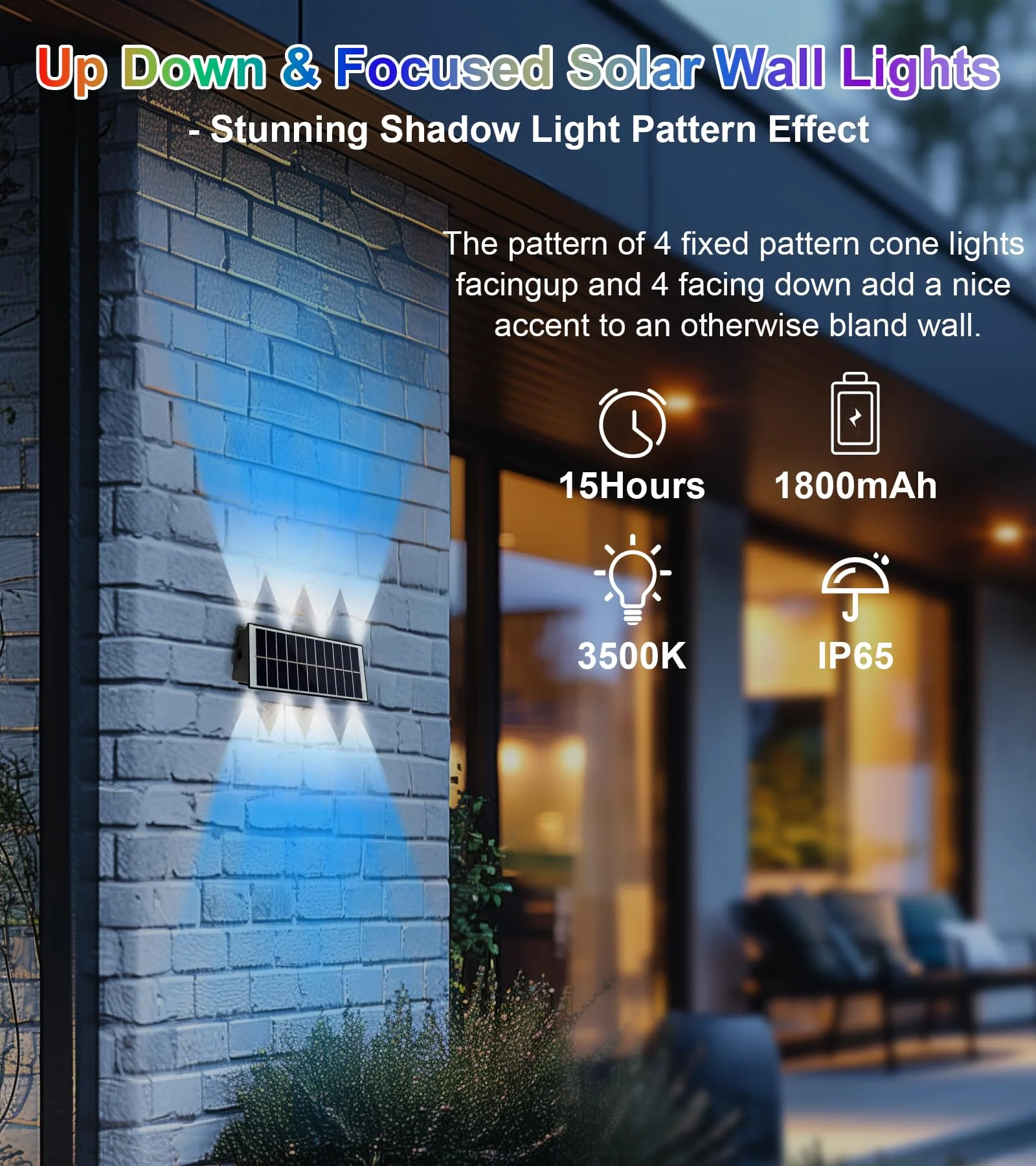 Description Picture 5 of item12LED Solar Light Wall Lamp RGB Gradient Color Up And Down Luminous Lighting Balcony Yard Garden Exterior Wall Washing Lamp