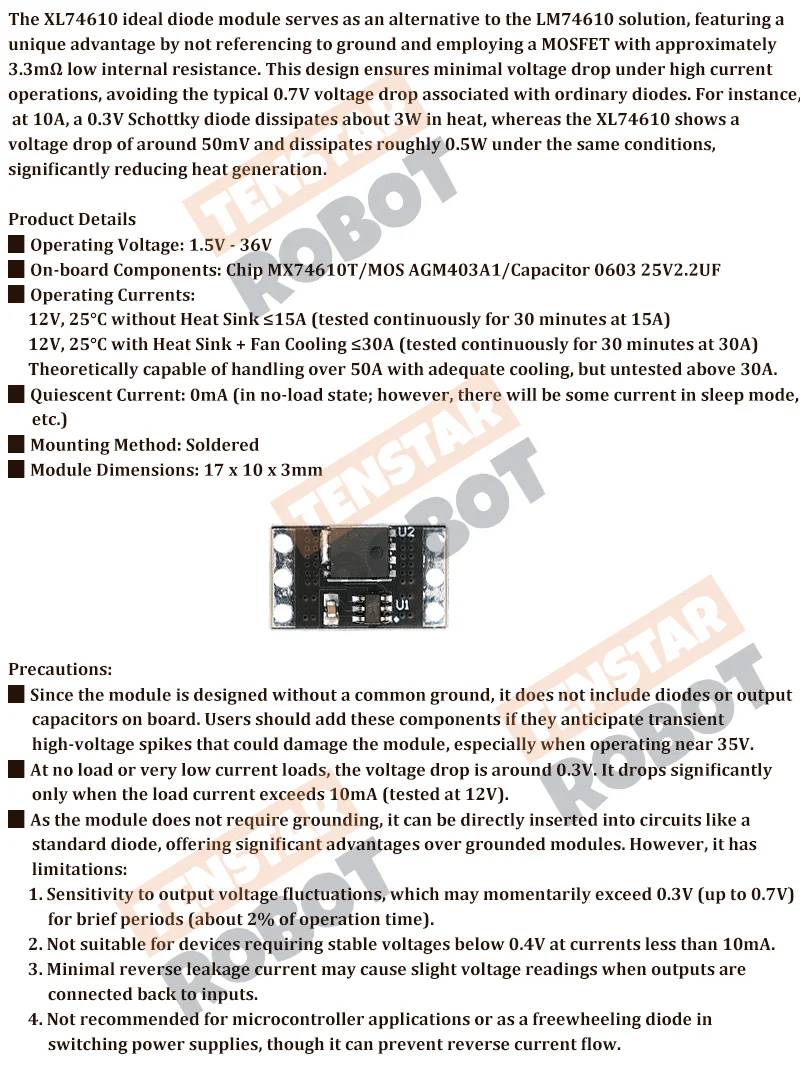 TENSTAR 3 Stück XL74610 ideales Diodenmodul ersetzt LM74610 analogen idealer Diodengleichrichter simulieren Gleichrichter 1,5–36 V 0 mA 15 A/30 A – Detail 1