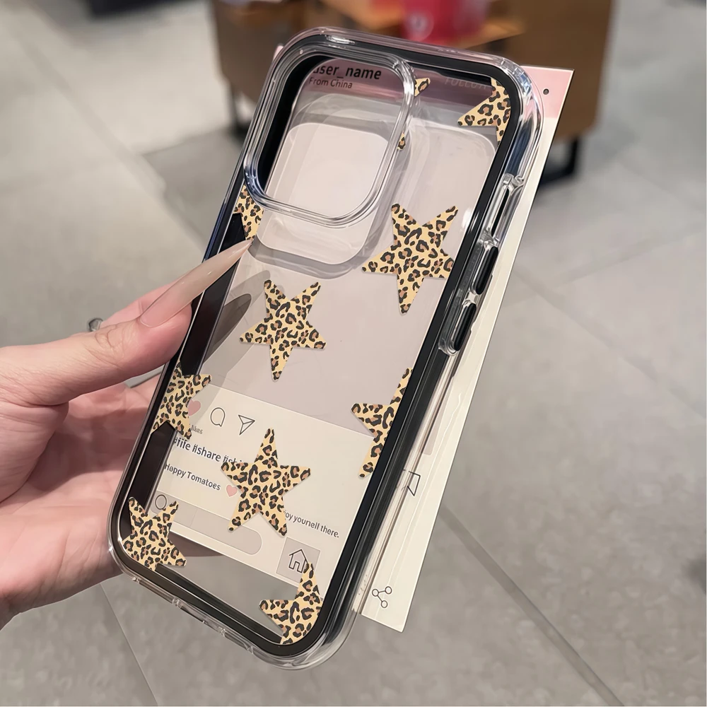Vintage Leopard Star Print Clear Protective Phone Case Cover