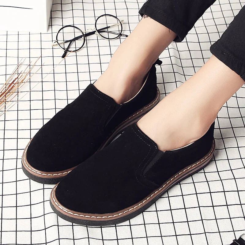 New Spring Flat Women's Shoes Suede Leather Casual Shoes Low Heel Black Women's Shoes Flat Loafers Jazz Oxford