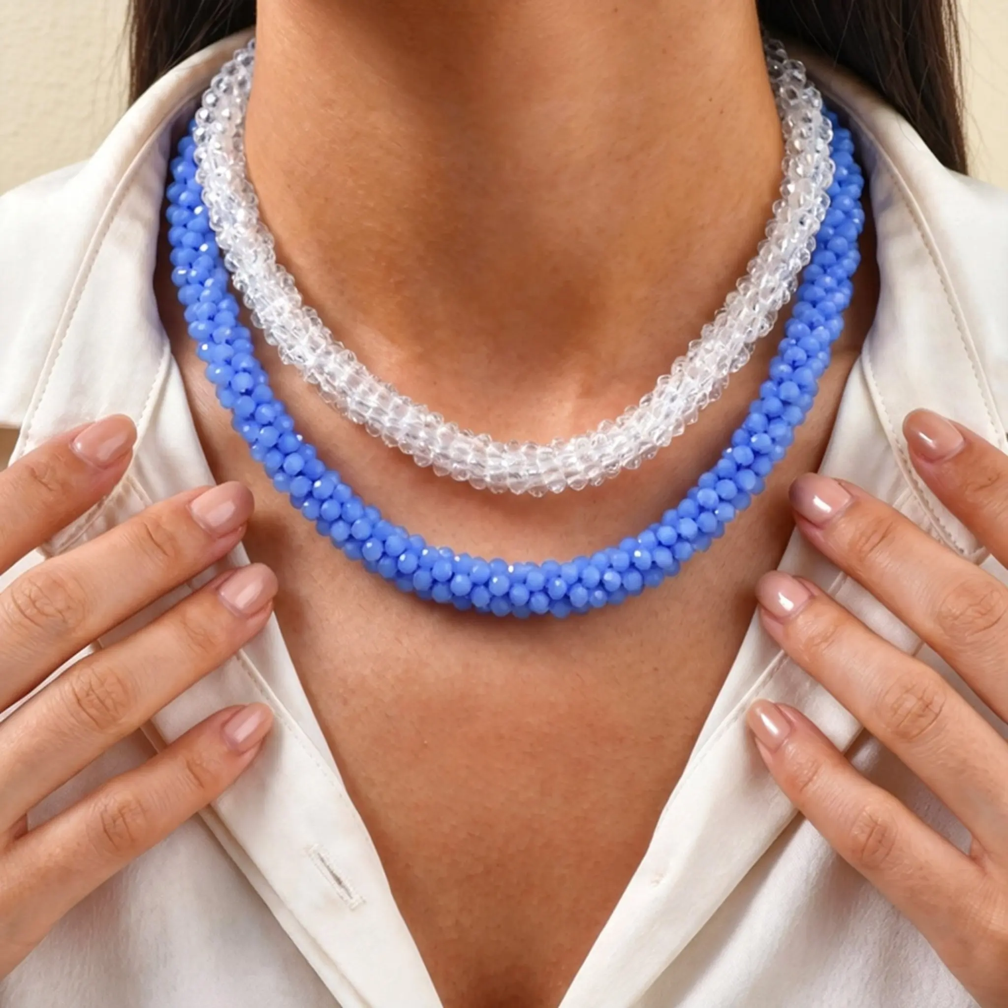 VNOX Übertriebene Retro-Halsketten mit gewebten Perlen für Frauen, handgefertigte schwarz-weiß-rote Kristallperlen-Halskette, böhmischer Schmuck