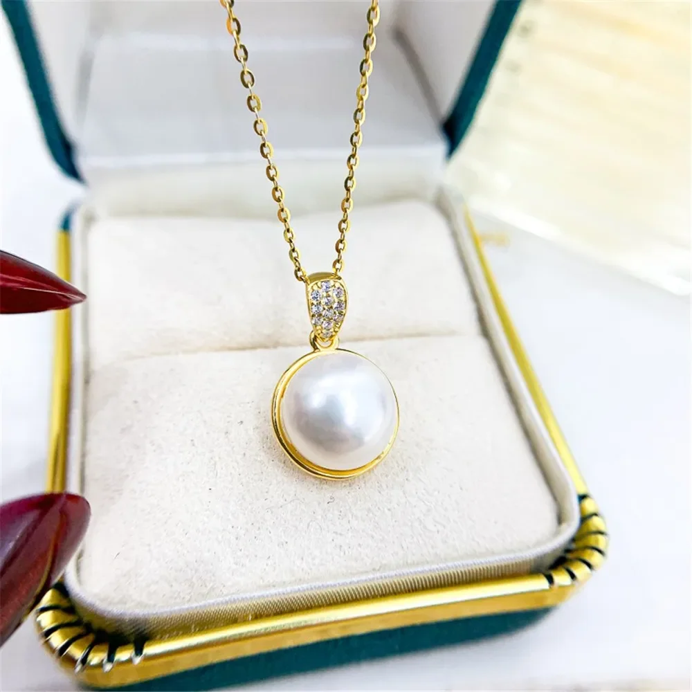 

DIY Pearl Accessories S925 Sterling Silver Pendant Empty Holder Concealer Silver Necklace Pendant Fit 10-11mm Round Flat D385