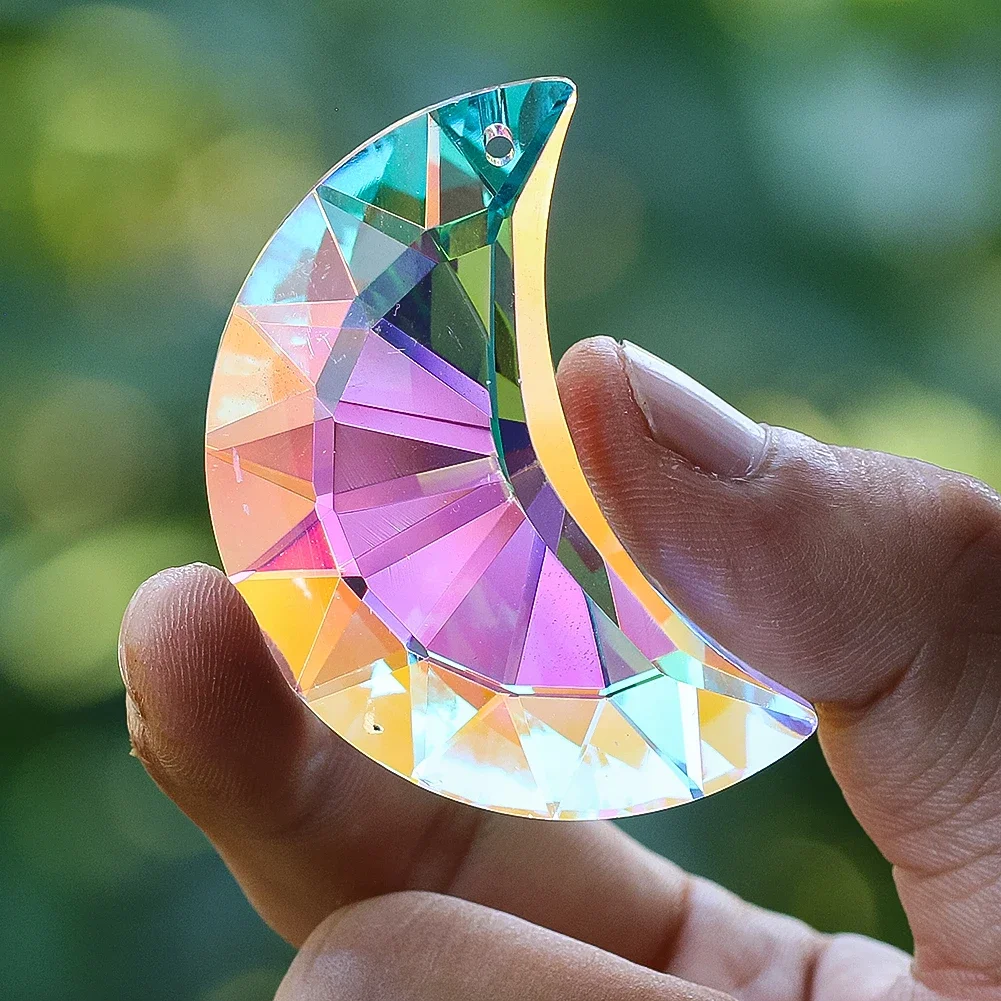 Moon Sun Catcher Prisma Rainbow Pendant Chandelier Glass Outdoor Garden Decoration Crystal For Christmas and New Year