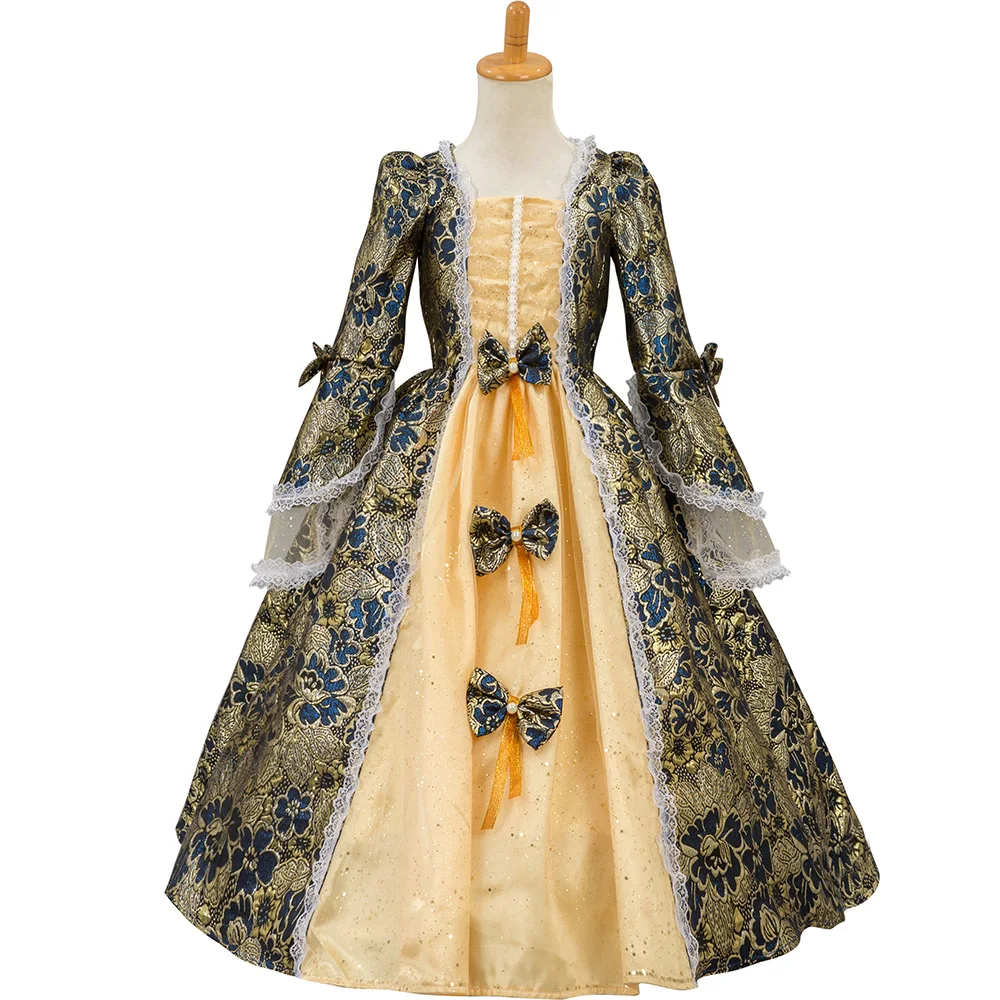 Children Blue and Pink Floral Brocade Girls Victorian Dress Kids Brithday Party Dress Historical Victorian Costume for Child girls dress