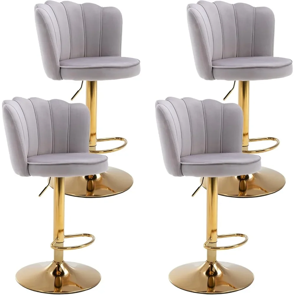 Swivel Barstools Bar Height Adjustable Upholstered Counter Stool Velvet Bar Chairs with Back/Gold Base