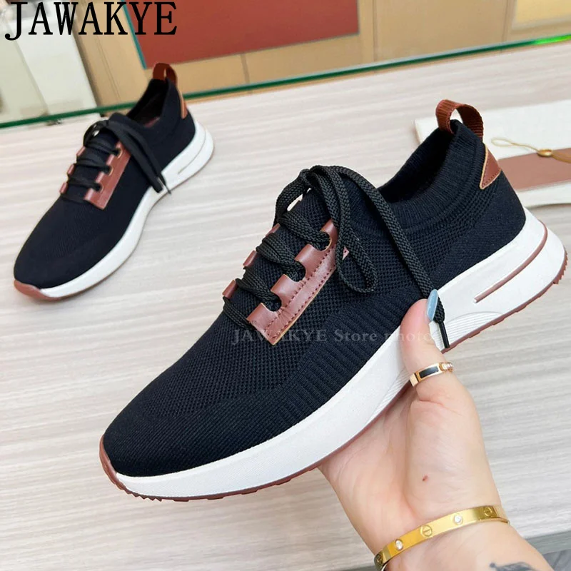 

Women's 35-42 Plus Size Knitted Lace Up Flat Shoes Luxury Casual falt Shoes Ladies Spring Autumn Brand Sneakers Shoes Mujer