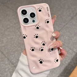 Adorable Cartoon Cat Paw Footprints Shockproof Phone Case with TPU Bumper Cover - iPhone 15 Plus (FE - T0035)