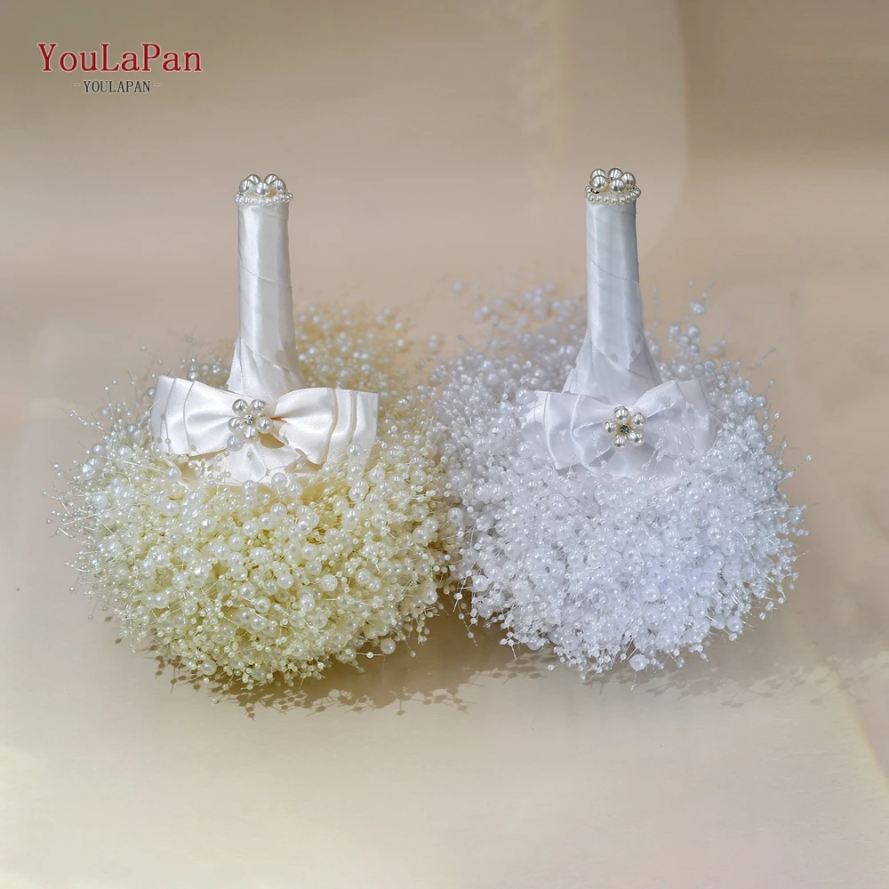 Bridal Bouquet Handmade Beaded White Pearl Ivory Pearls Wedding Holding Flowers