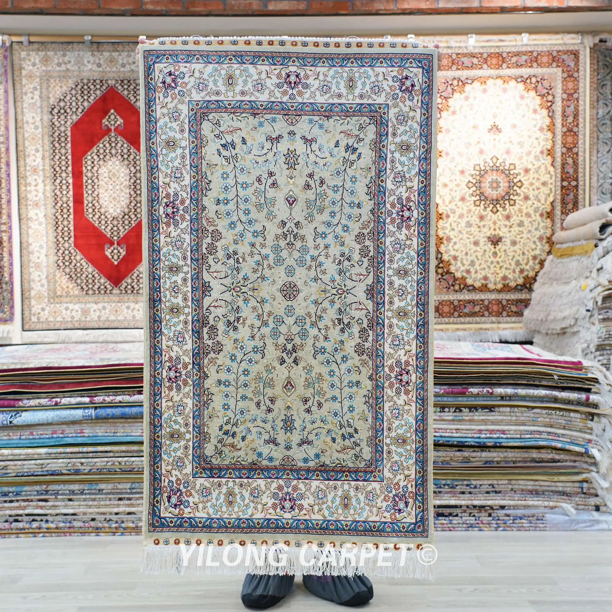 

2.5'x4' Green Handknotted Silk Carpet Home Decor Indoor Area Hereke Rug (TJ389A)