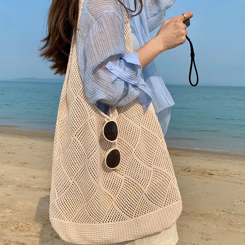 

Fashion Hollow Woven Shoulder Bags Female Large Tote Bags Women's Pack Summer Beach Bag Big Purses Designer Knitted Handbags