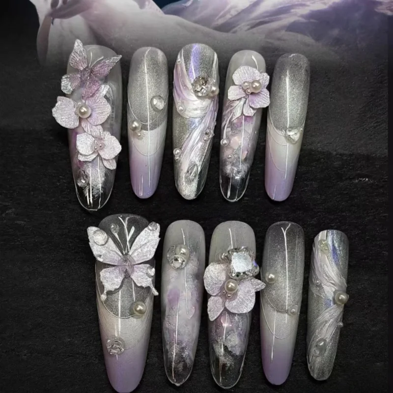 나비 난초 얼음꽃 나비 조각 부조 바다꽃 정교한 입체 네일 장식 네일 몰드