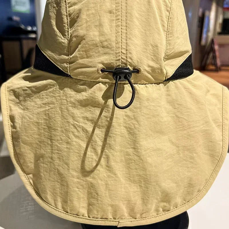 Unisex Sommer-Eimerhüte mit breiter Krempe, wasserdicht und schnell trocknend, Outdoor-Visier, Panama-Kappen, atmungsaktiver Mesh-Sonnenhut mit Nackenklappe – Detail 5
