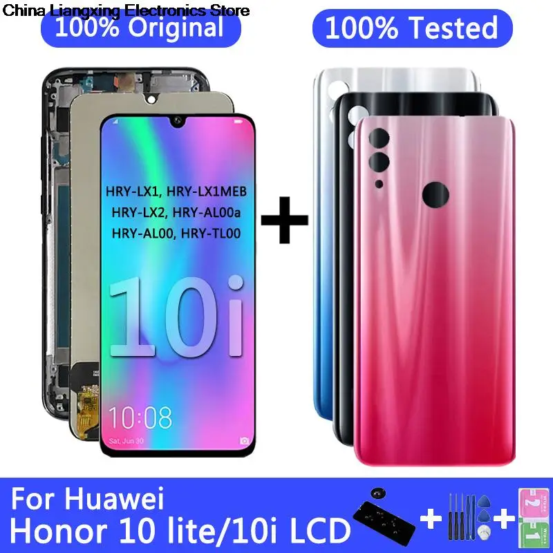 

Display LCD original para Huawei Honor 10 Lite, Touch Screen Digitizer Assembly com Frame, 10i, HRY-LX1, 6,21"